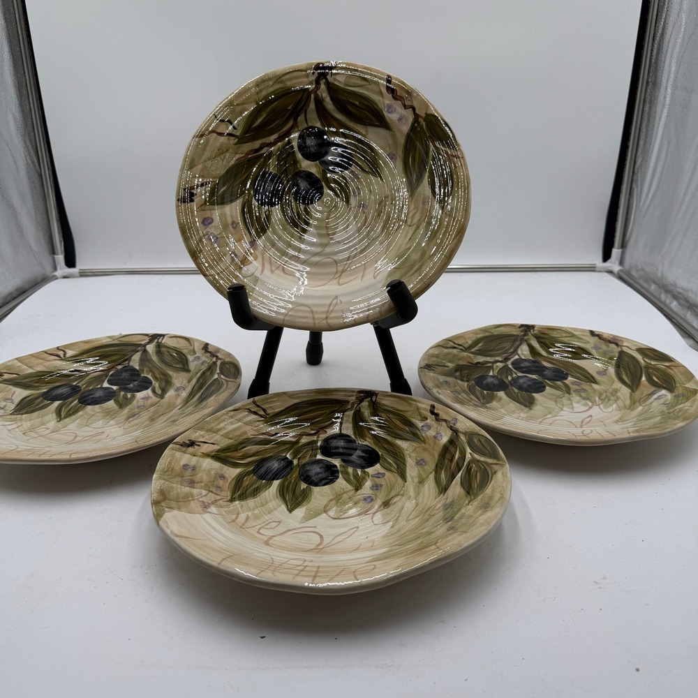 Olive Grove Salad Plate Tabletops Unlimited Handpainted Set of 4 Green Tan